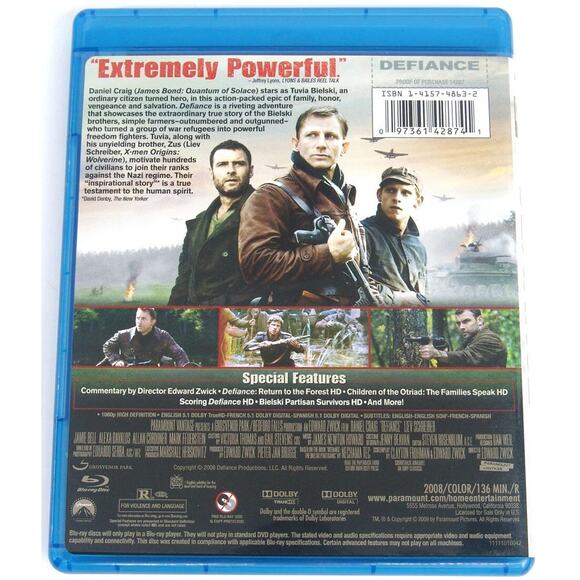 DEFIANCE Blu-ray Daniel Craig - 2008 LIKE NEW - Picture 2 of 2